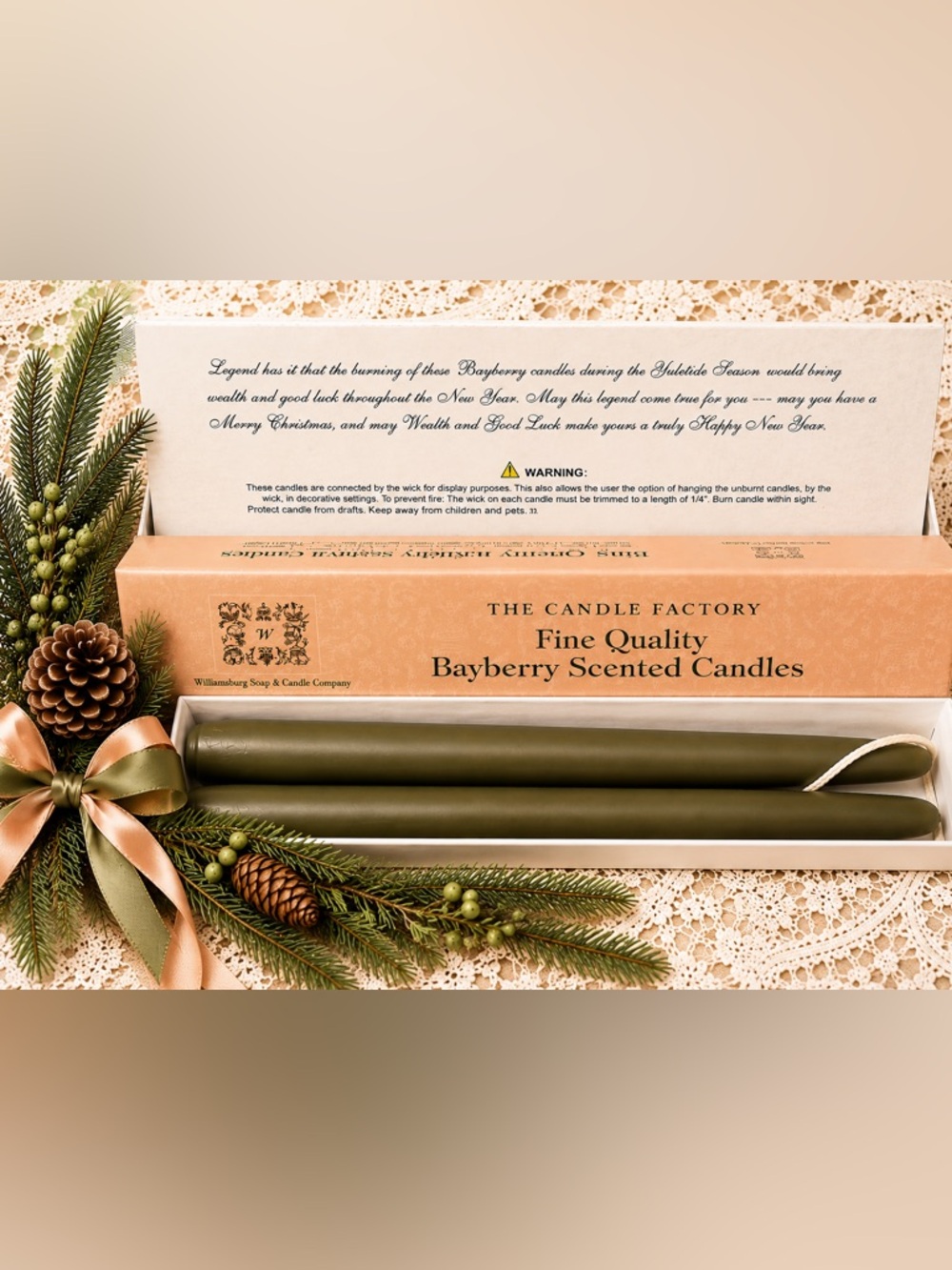 Vintage Williamsburg Bayberry Christmas Candles Gift Set Unused Boxed